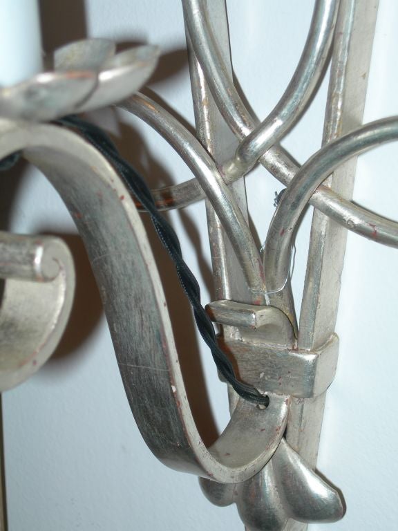 Mid-20th Century Pair of French White Gold Sconces