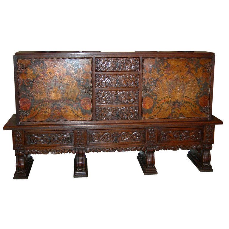 Napoleon lll Tooled Leather Cabinet For Sale