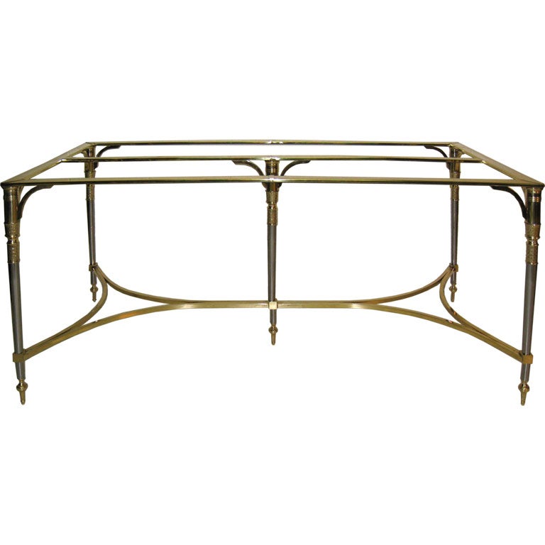 Italian Polished Steel and Brass Table For Sale