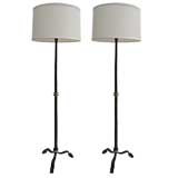 Pair of French Wrought Iron and Gilt  Floor Lamps