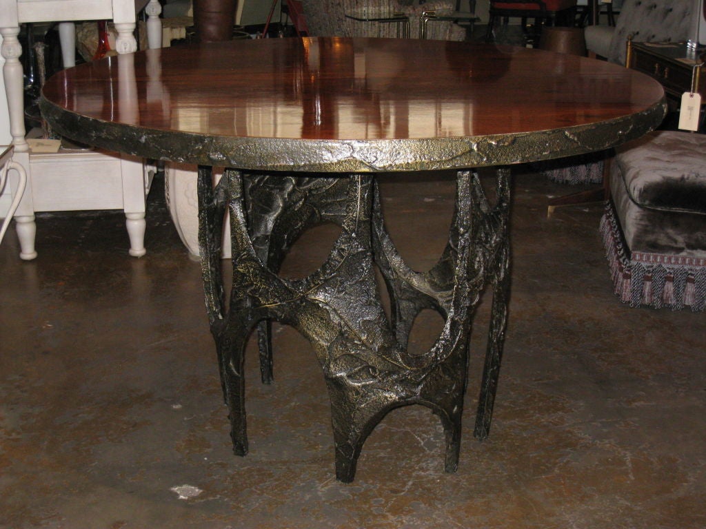 Rare Paul Evans Sculpted Bronze and Rosewood Table