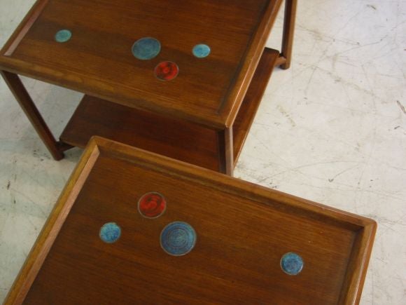 Pair of  Edward Wormley Janus Tables with Natzler Tiles