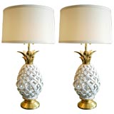 Pair of Italian Porcelain Pineapple Lamps