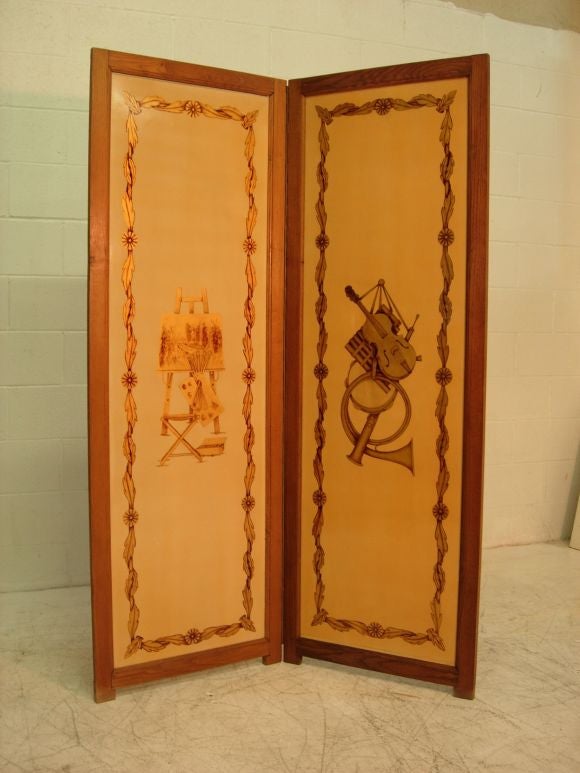 Two Panel Screen Depicting the Arts.<br />
Each panel is 24