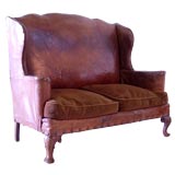 Belgian Leather Wingback Settee