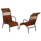 Pair of French Modernist  Iron and Rattan Chairs