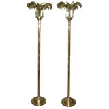 Pair of Brass Palm Torchieres