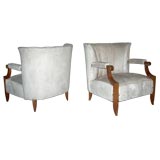 Pair of French Ceruse Oak Arm Chairs / Charles Dudouyt