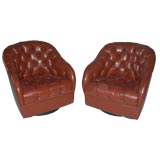 Pair of Ward Bennett Tufted Swivel Lounge Chairs