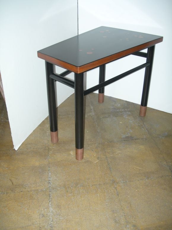 Pair of Lacquer over Mahogany V Shaped Side Tables.  