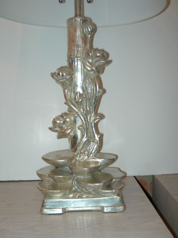 Pair of White Gold Lotus Blossom Lamps