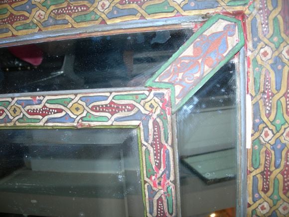 Polychromed Large Indian Hand Painted Mirror