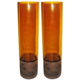 Pair of Amber Colored Glass Vases