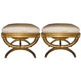 Pair of Curule Carved Gilt Wood Stools