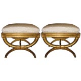 Pair of Curule Carved Gilt Wood Stools