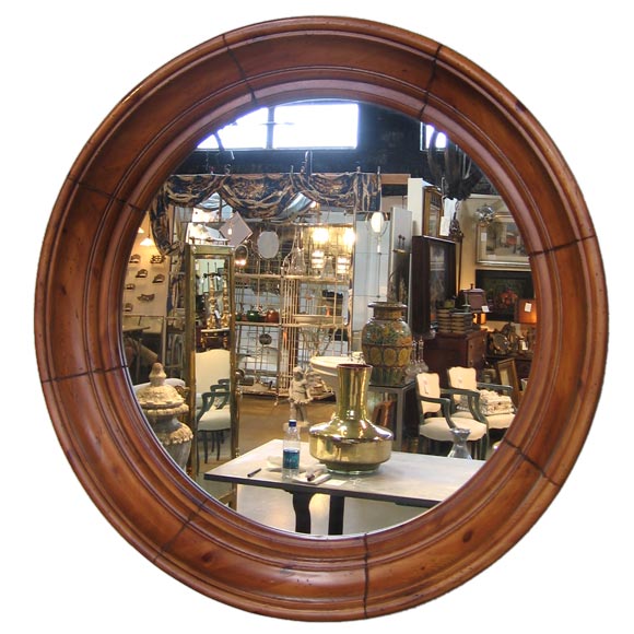 ROUND MIRROR WITH WOOD FRAME at 1stDibs