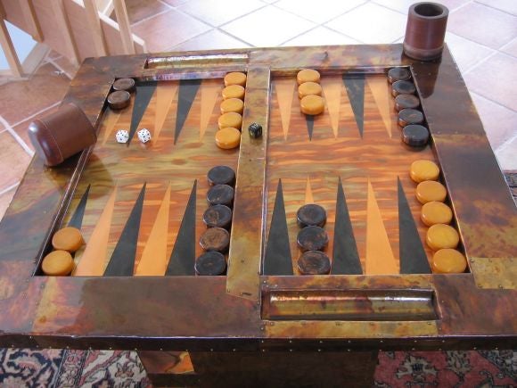 COPPER BACKGAMMON TABLE INSPIRED BY PAUL EVANS 2
