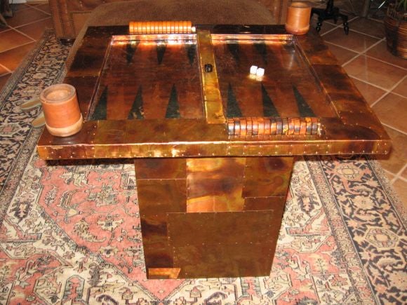 COPPER BACKGAMMON TABLE INSPIRED BY PAUL EVANS In Excellent Condition In St.amford, CT