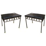 PAIR OF COWHIDE COVERED END TABLES