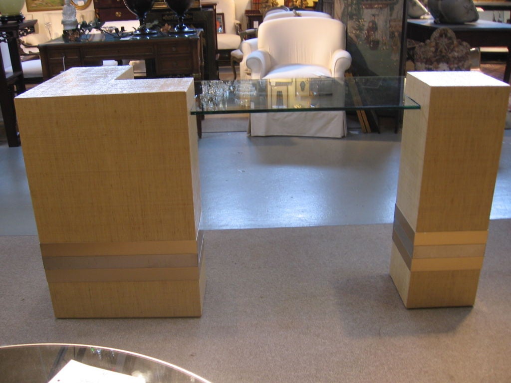 Wood GLASS AND LINEN WRITING TABLE INSPIRED BY KARL SPRINGER