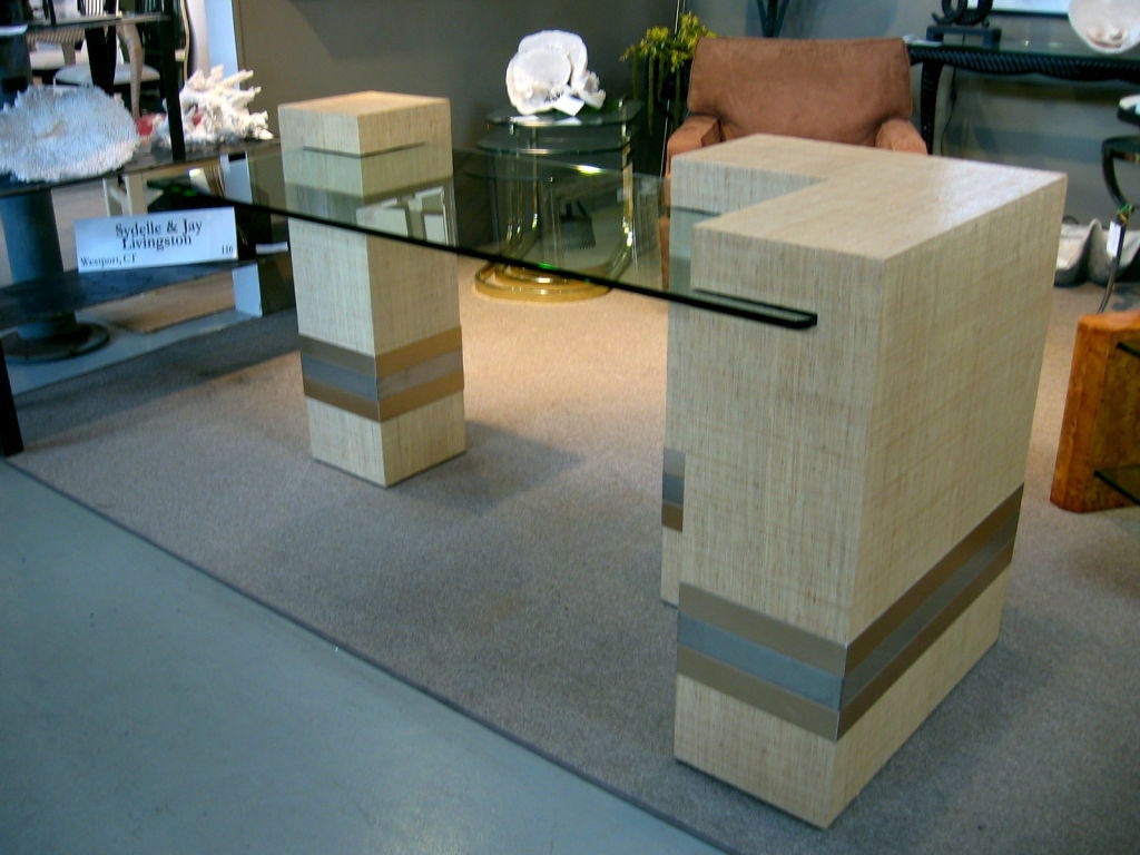American GLASS AND LINEN WRITING TABLE INSPIRED BY KARL SPRINGER