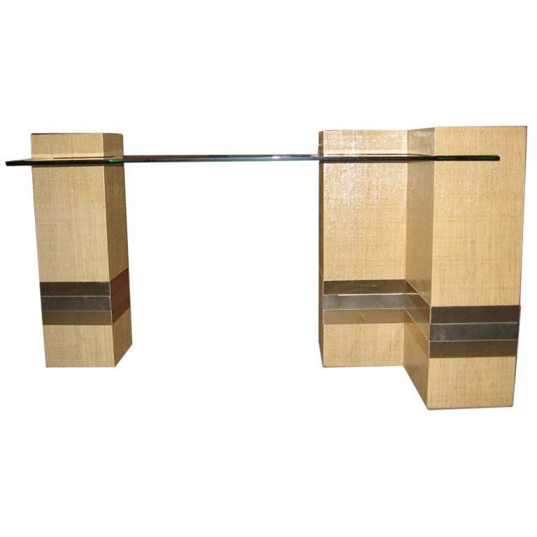 GLASS AND LINEN WRITING TABLE INSPIRED BY KARL SPRINGER