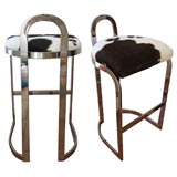 SET OF FOUR COWHIDE BAR STOOLS
