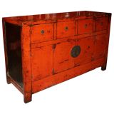 Bright Orange Chinese Lacquer Sideboard