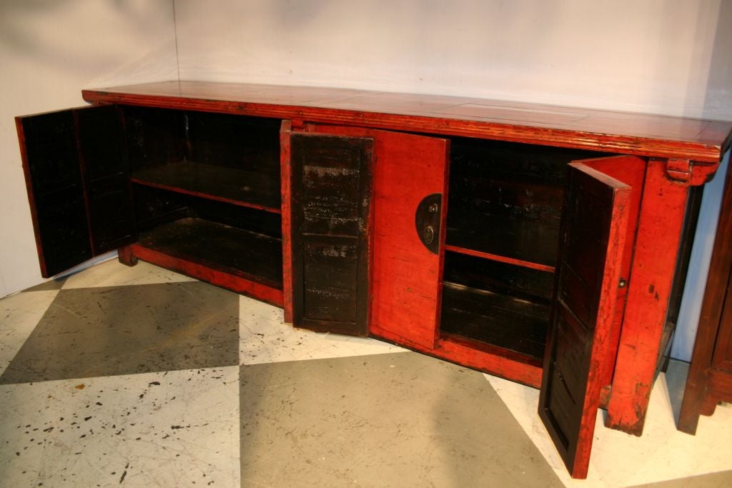 Large Red Lacquer Chinese Sideboard