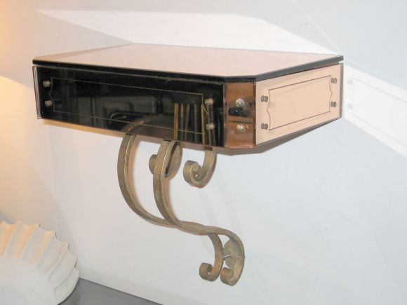 Mid-Century Modern Two French, 1940s Wall-Mounted Mirrored Console by Rene Drouet For Sale