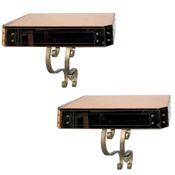 Two French, 1940s Wall-Mounted Mirrored Console by Rene Drouet For Sale