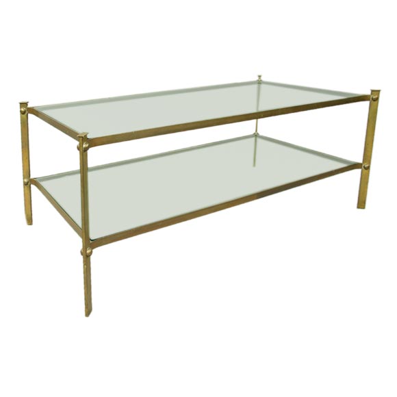 French Double Level Brass Cocktail Table Attributed to Masion Jansen