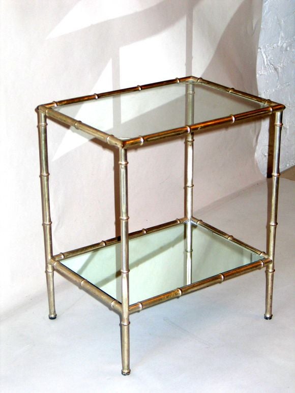 Pair of Silver Faux Bamboo Side Tables by BAGUES