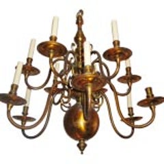 Italian Mid-century Modern Neoclassical Double Level Brass Chandelier, 1930 7