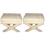 Pair of  Upholstered X-Frame Stools by Billy Baldwin