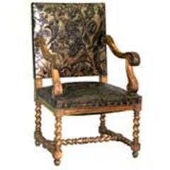 French Louis XIII Style Hand Tooled Leather Throne/ Armchair/ Lounge Chair, 1930 8