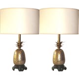 Pair of Solid Brass Pineapple Lamps Attributed to Charles