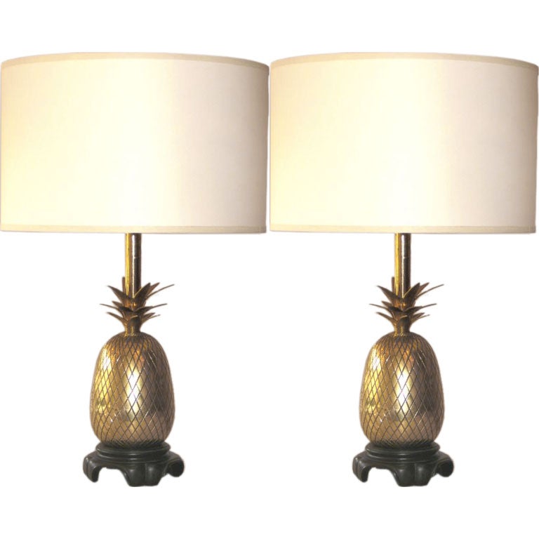 Pair of Solid Brass Pineapple Lamps Attributed to Charles