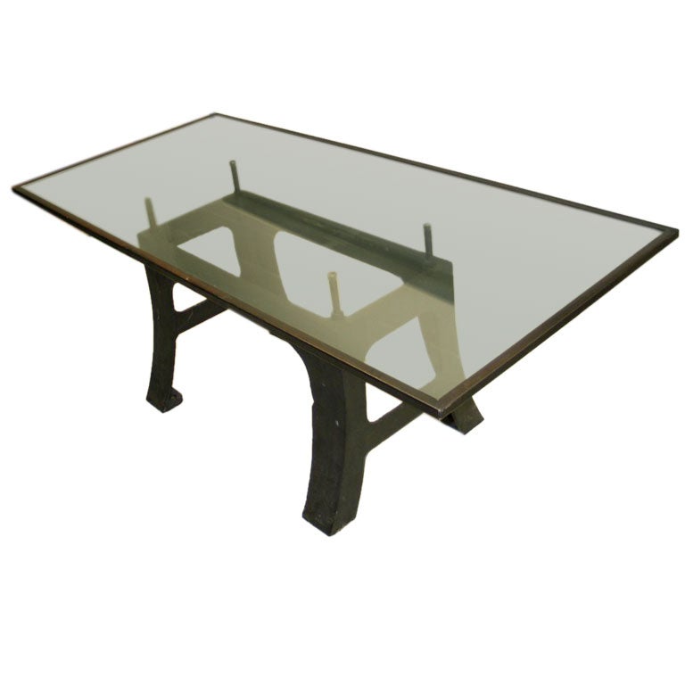 Mid-Century Modern French Midcentury Iron Dining Table with Cantilevered Glass Top by Saint Gobain For Sale