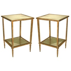 Pair of  Gilt Metal 
Mirrored End Tables