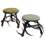 Antique A Pair of Black Forest Antler Horn Stools