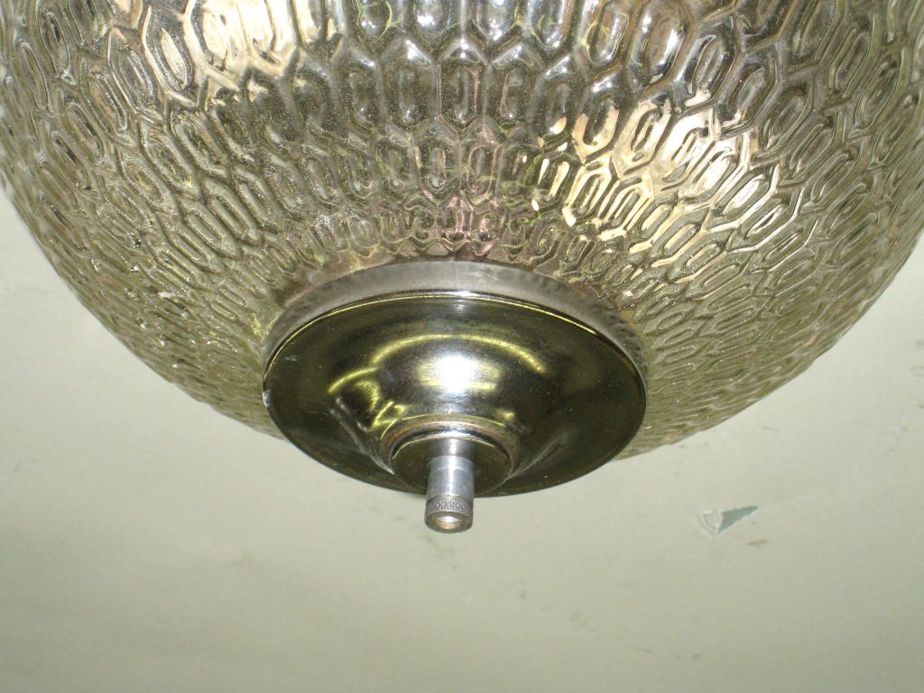 Mid-20th Century Two French Mid-Century Textured Glass Flush Mount Fixtures For Sale
