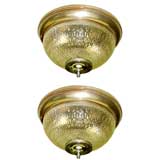 Two French Mid-Century Textured Glass Flush Mount Fixtures