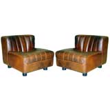 2 Italian Mid-Century Modern Leather Lounge Chairs Attributed Giovanni Offredi