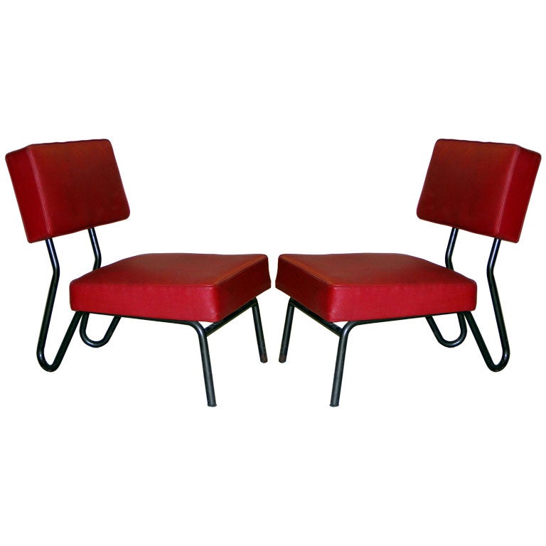 Pair Industrial Mid-Century Modern Lounge Chairs by Jacques Hitier, France, 1955