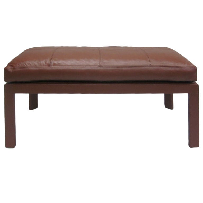 French Mid-Century Stitched Leather Clad Bench in the Style of Jacques Adnet