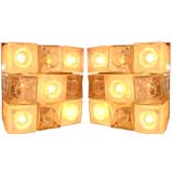 Rare Pair of Glass Block Sconces by Mazzega