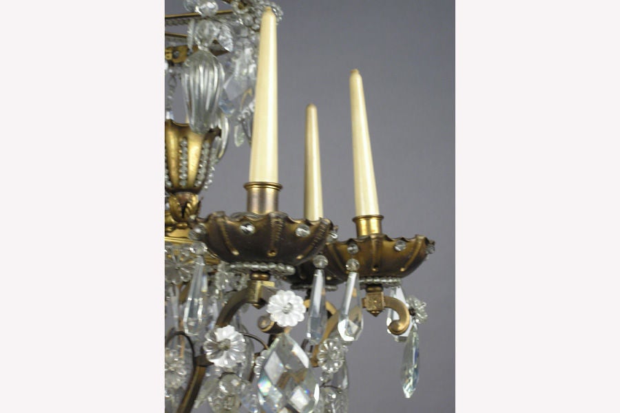 20th Century French Crystal and Gilt Bronze Chandelier by Maison Baguès for Jansen For Sale