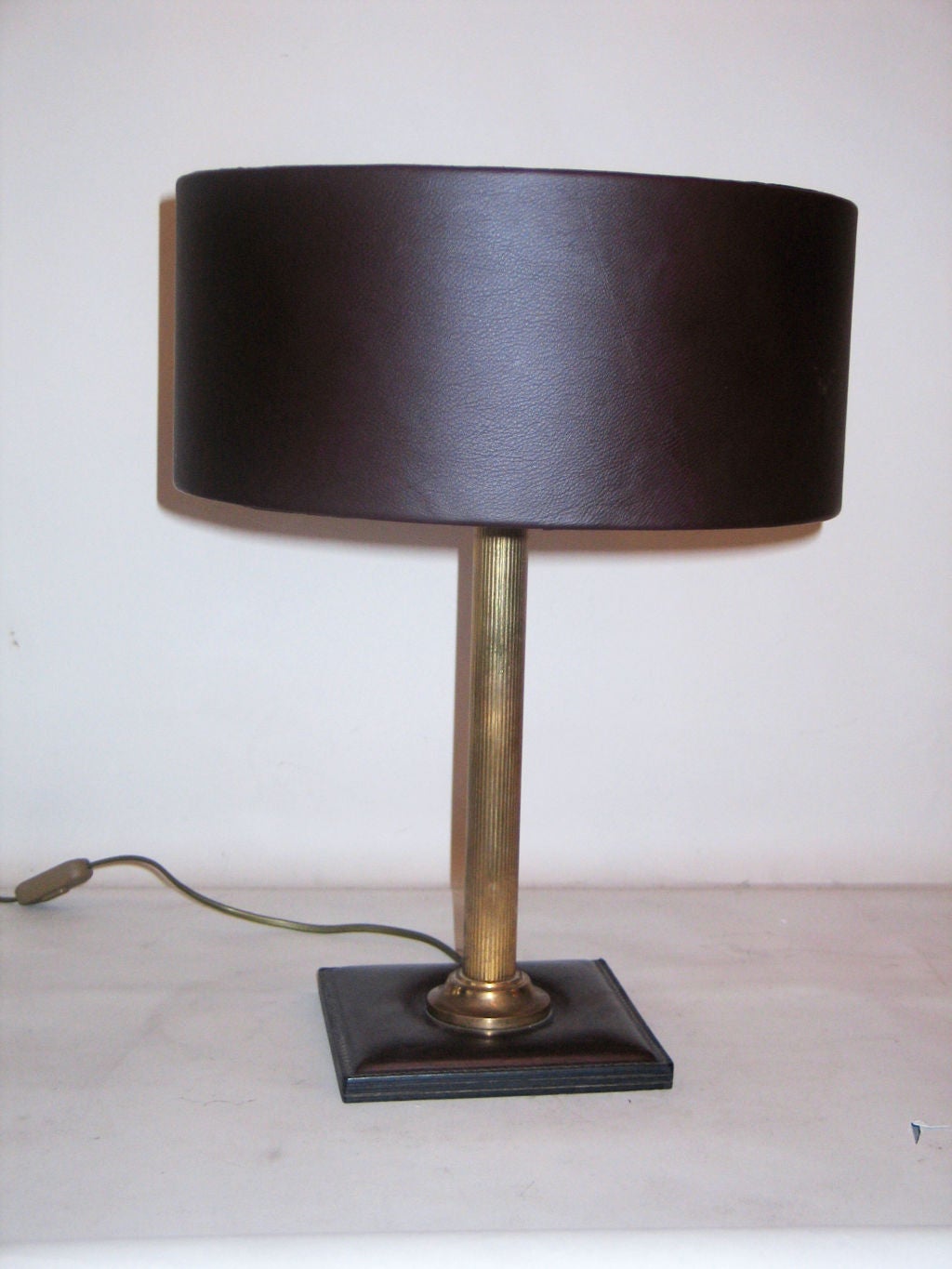 Burgundy Leather Table / Desk Lamp Attributed to Hermes
