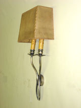 Pair of Silvered Metal and Parchment Sconces